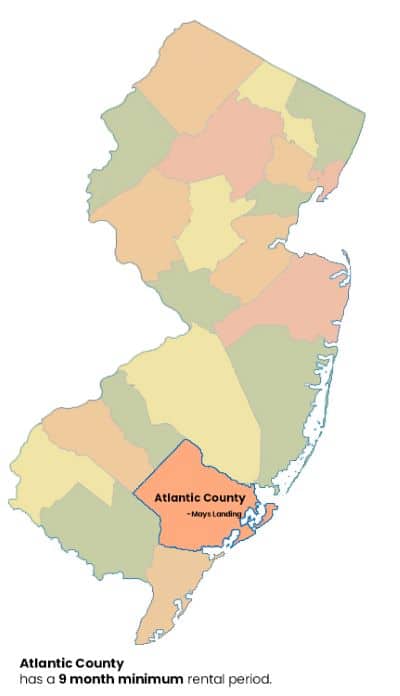 Map of New Jersey with Atlantic County, NJ highlighted