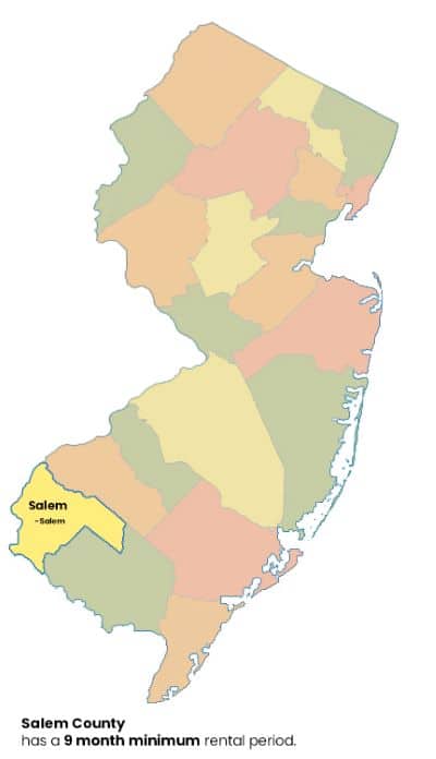 Map of New Jersey with Salem County, NJ highlighted